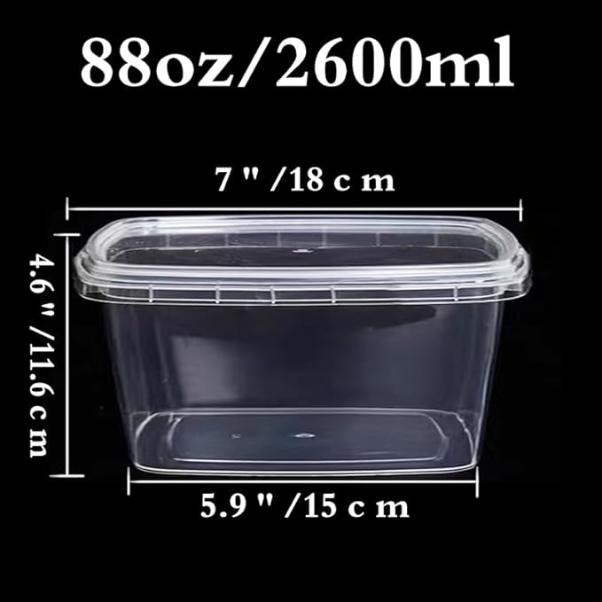 SHPii 88 oz. Square Clear Deli Containers with Lids, BPA-Free, Freezer and Microwave Safe Food Storage Containers, Reusable for Kitchen Storage, Meal Prep, Take-out, Restaurant Supplies.(10 packs)