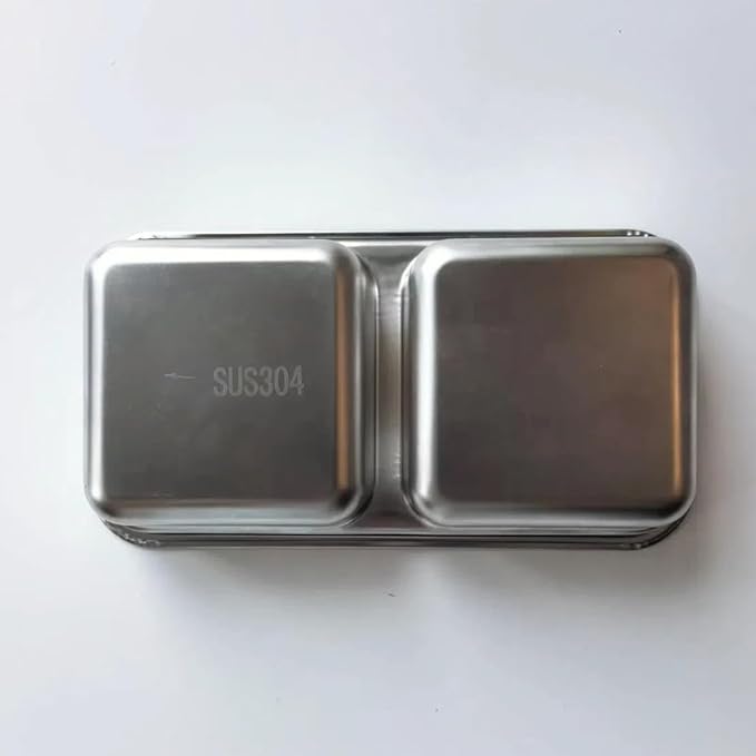 Stainless Steel Snack Containers for Kids and Adults [2/4/6-Pack Set] Reusable Food Storage Container Set with Lids-2 Compartment Bento Box for Lunch,Travel, Meal Prep- Leakproof & Dishwasher Safe(2)