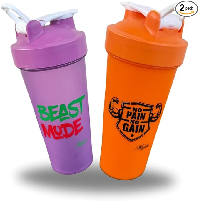 Magiko Blender Shaker Bottles for Protein, 28oz Portable Leakproof Pre-Workout Nutrition Water Bottle, BPA-Free Gym Protein Shaker for Sports & Outdoor Motivational Protein Shaker (Purple Orange)