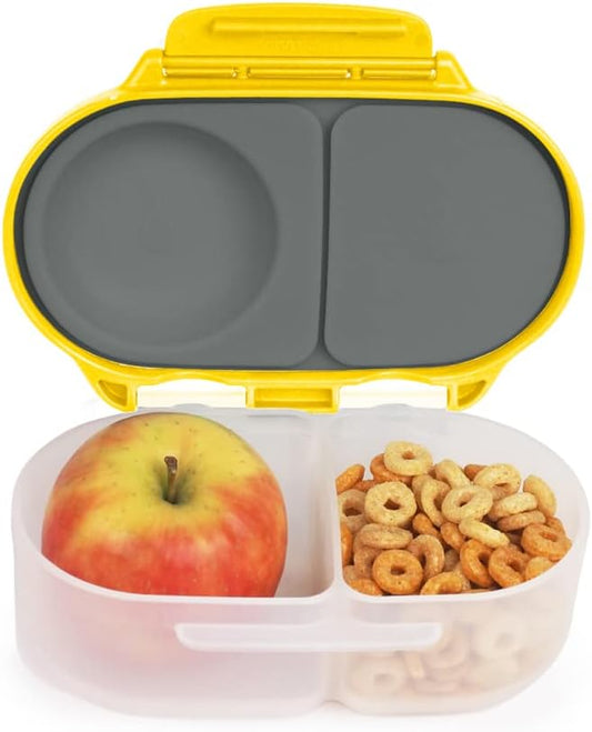 b.box Snack Box Reusable Snack Containers with Lids 2 compartments, Bento Box for kids and toddlers, Leakproof Lunch Box, BPA free and Dishwasher Safe Snack Container (Lemon Sherbet, 1 3/4 Cup)