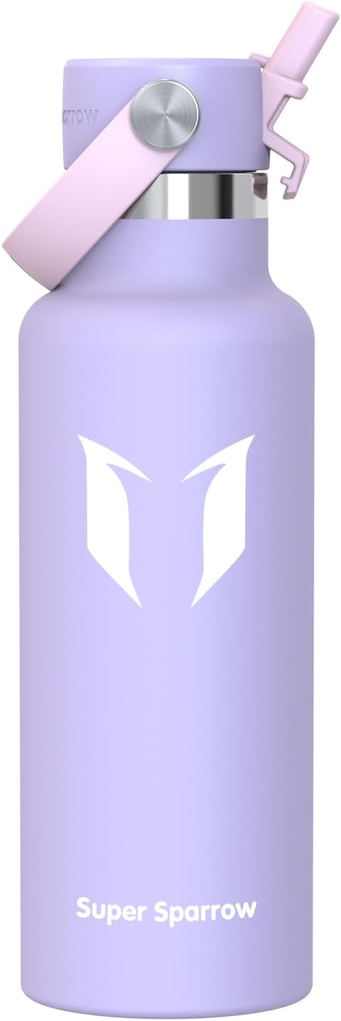 Super Sparrow Insulated Water Bottle - 17 Oz / 25 Oz / 32 Oz - Standard Mouth FlipFlow Flask - BPA Free, Leak Proof Drink Bottle- Ergonomic Straw Water Bottles for Work, Gym, Travel, Sports