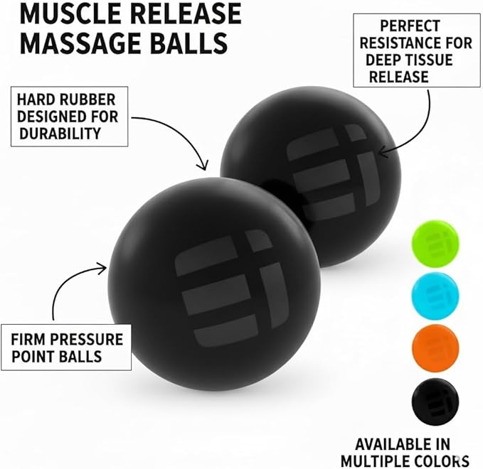 Massage Lacrosse Balls for Myofascial Release, Trigger Point Therapy Ball Set, Foot Massage Ball Roller for Plantar Fasciitis, Yoga Deep Tissue, Physical Therapy Balls Hard Rubber 2 pack (Night Black)