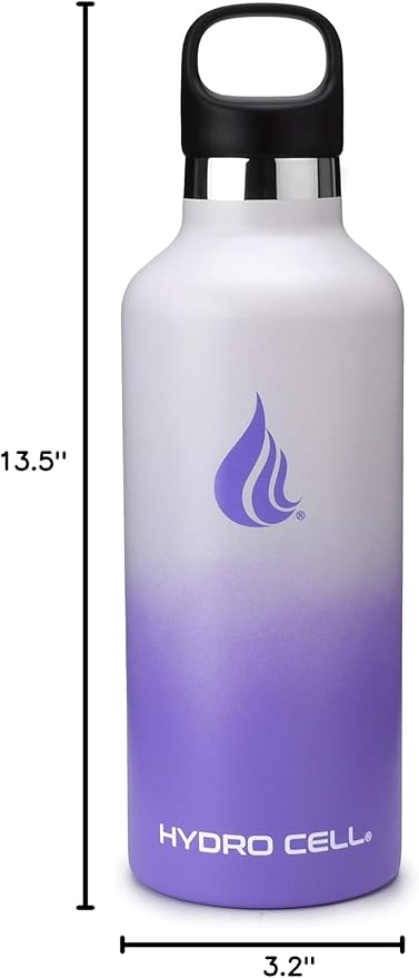 HYDRO CELL Stainless Steel Water Bottle with Straw & 2 Standard Mouth Lids (32oz 24oz 20oz 16oz) Keeps Liquids Hot or Cold w/Double Wall Vacuum Insulated Leak Proof Sport Design (Lavender/White 32oz)