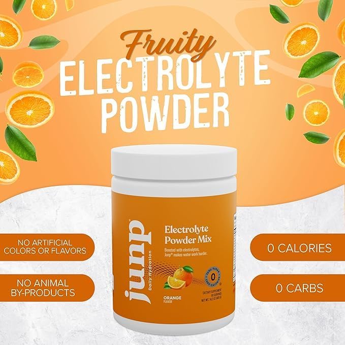 JUNP Electrolytes Powder No Sugar No Carbs – Sweet Tangy Citrus Orange Drink Mix - Potassium & Salt Electrolyte Hydration Powder Zero Calorie Sugar Free Electrolyte Powder, Keto Friendly, 180 Servings