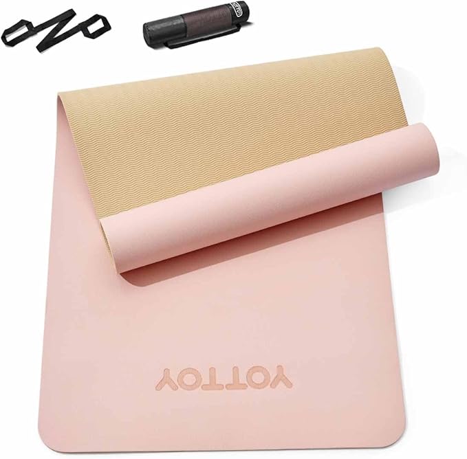 Yoga Mat,Non-Slip TPE Exercise Mat(1/4 Inch) for Pilates, Fitness & Barefoot Workouts, Home Gym Studio with Strap & Bag