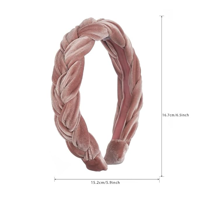 Madison Tyler Thick Headbands for Women | Pink Velvet Braided Cute Handmade Makeup Hair Band for Girls Thin Hair | Skincare and Boho Spring Headband for Washing Face