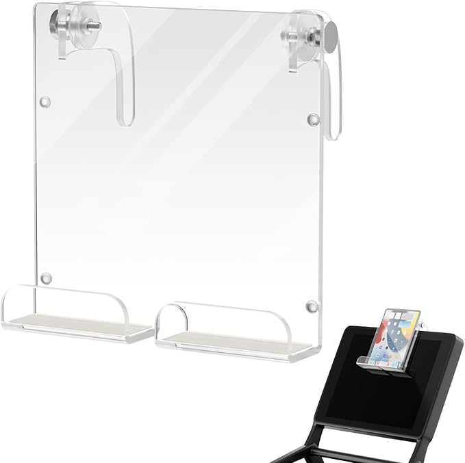 Cosmos Treadmill Tablet Holder & Phone Stand Compatible with Peloton Bike, Treadmill Acrylic Tablet Reading Rack for iPad, Gym Exercise Bike & A5 Book Holder, Adjustable Clamps with Anti-Slip Pads