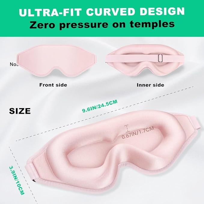 3D Contoured Sleep Eye mask Side Sleeper Men Women Zero Eye Pressure high Density Memory Foam Soft Breathable Light Blocking Night Blindfold Travel Yoga Napping Pink