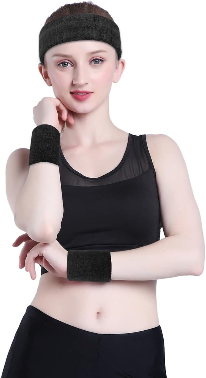 ONUPGO Sweatband Headbands for Men & Women -12PCS Sports Headbands Moisture Wicking Athletic Cotton Terry Cloth Headband for Tennis,Basketball,Football,Gym,Working Out