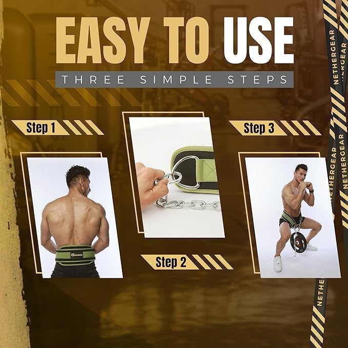 Dip Belt for Weight Lifting with 36” Heavy-Duty Steel Chain, Comfortable Neoprene & Strong Stitching, Weighted Belt Ideal for Bodybuilding, Powerlifting, Pull Ups & Squats