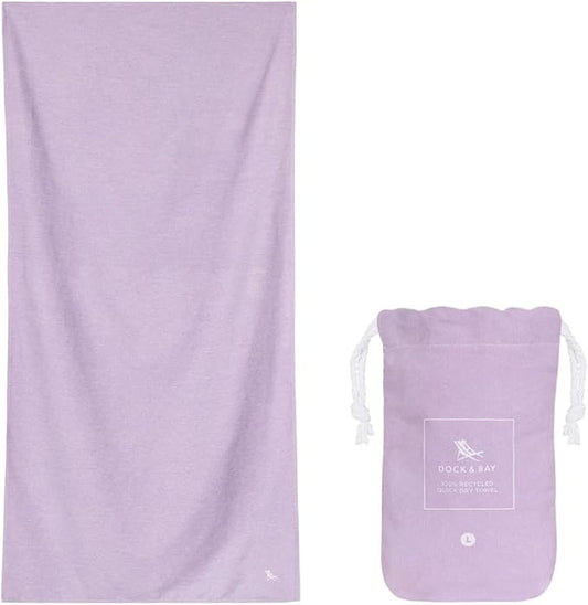 Dock & Bay Beach Towel - Quick Dry, Sand Free - Compact, Lightweight - 100% Recycled - Includes Bag - Essential - Meadow Lilac, Extra Large (200x90cm, 78x35)
