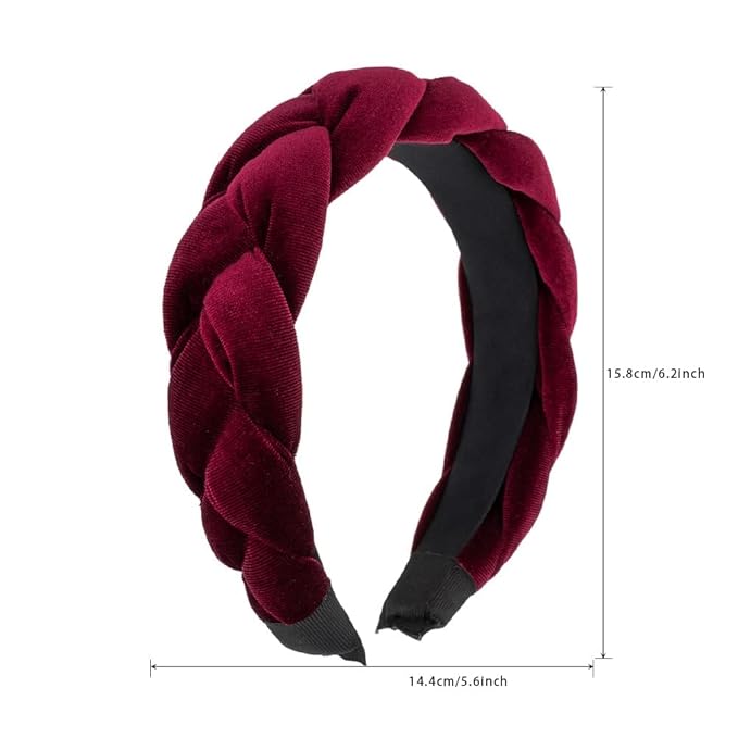 Madison Tyler Thick Headbands for Women | Red Velvet Braided Cute Handmade Makeup Hair Band for Girls Thin Hair | Skincare and Boho Spring Headband for Washing Face