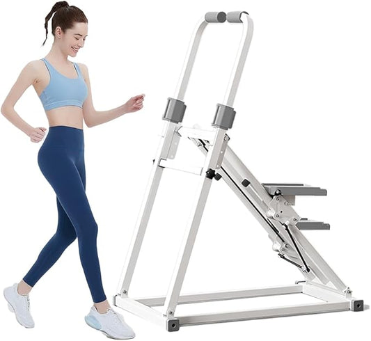 Foldable Stair Stepper Machine with Handles - Adjustable Stepper for Home Cardio, Low Impact Workout Equipment for Legs, Glutes & Weight Loss - Compact Stepping Machine, Easy Assembly White