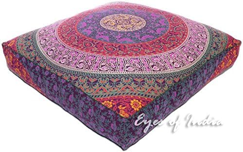 Eyes of India - Mandala Floor Pillow Cover Meditation Cushion Seating Throw Hippie Round Colorful Decorative Bohemian Indian Pouf Ottoman Handmade Cover ONLY (Dark Blue K1, 35" x 35")