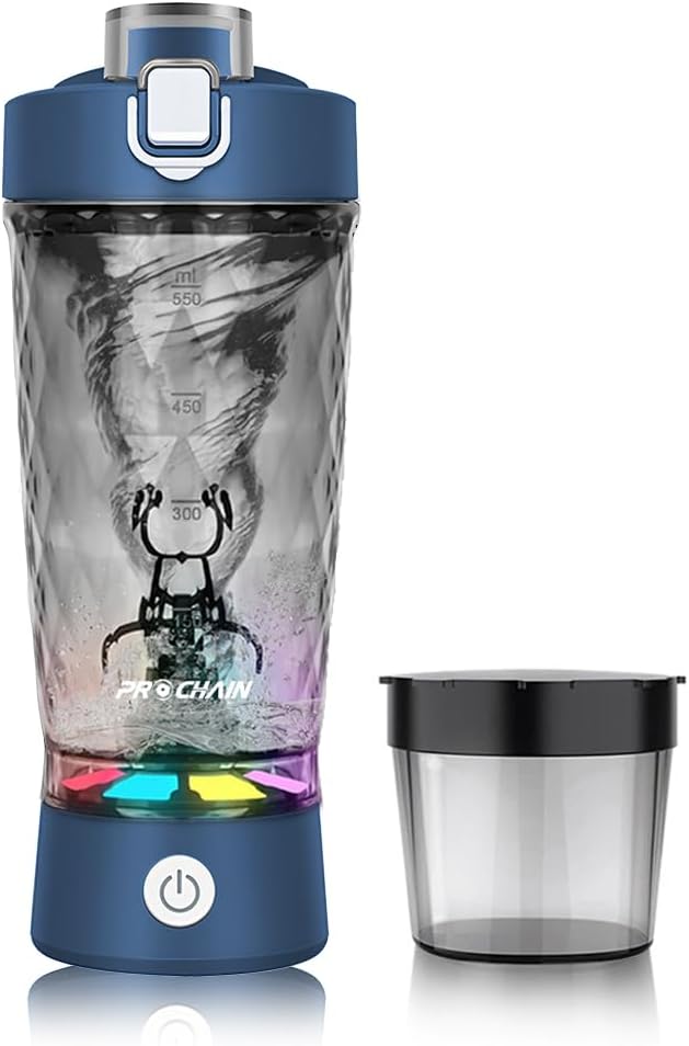Electric Protein Shaker Bottle, USB Rechargeable Mixing Cup, Water Drink Mixer Portable Bottles for Gym Sport, BPA-Free Tritan, 22oz (Navy Blue)