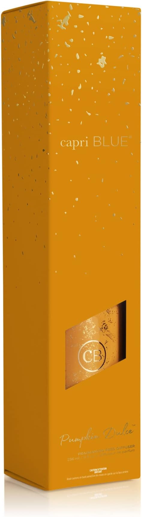 Capri Blue Glimmer Reed Diffuser Set - Includes Diffuser Sticks, Scented Oil, and Decorative Glass Bottle - Home Decor Room Freshener - Capri Blue Home Fragrance - Pumpkin Dulce (8 fl oz)