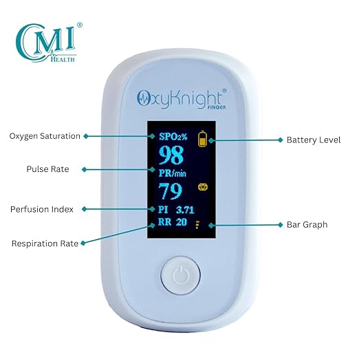 Bluetooth Fingertip Pulse Oximeter - Measures Oxygen Level, Pulse Rate & Respiration Rate - Compatible with Mobile App - Audio Alarm - Battery Life Up to 24hrs of Use
