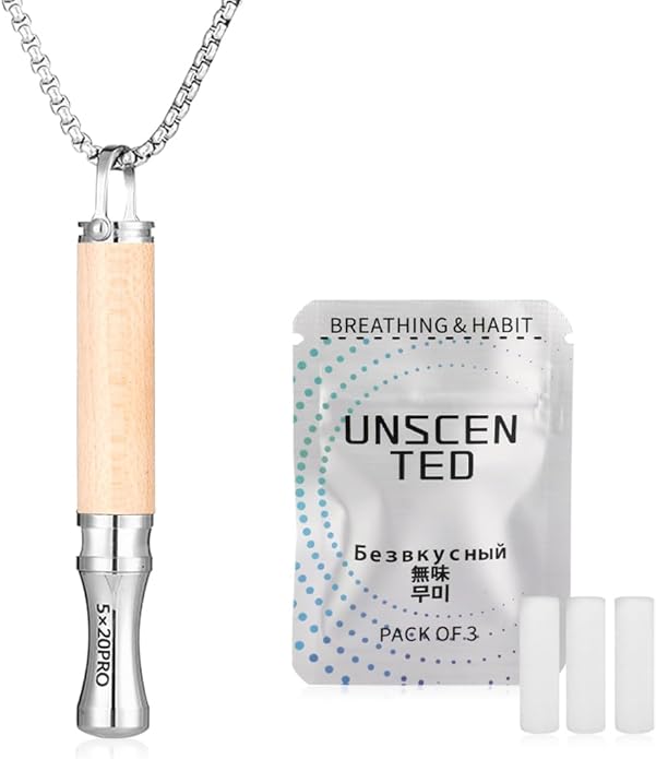 Breathing Necklace to Quit Smoking, Wood Breathing Necklace for Anxiety, Stress Relief, Stop Smoking, Includes Replaceable Unscented Cotton Filters
