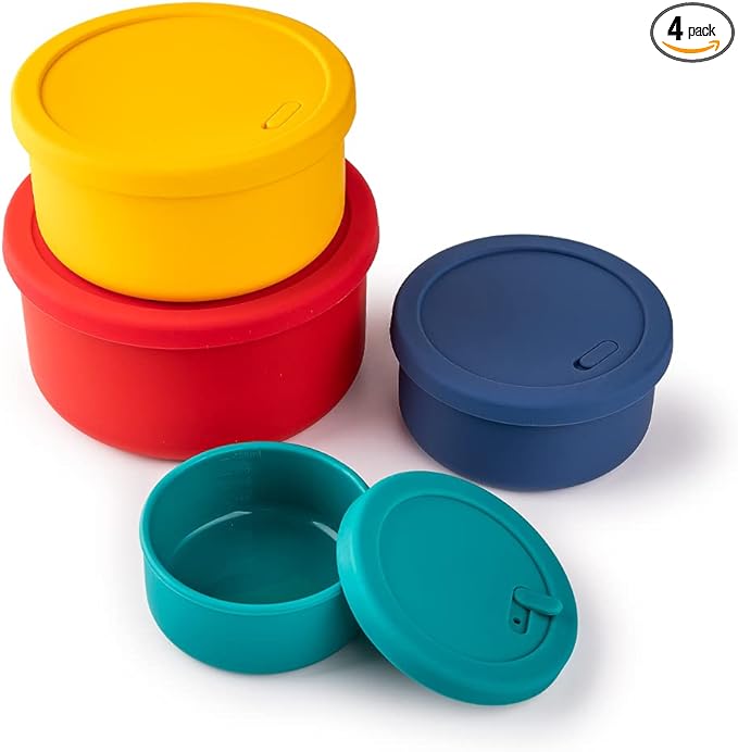 KSENDALO 4-Piece Silicone Food Storage Container Set with Lids (1300mL to 251mL) – Reusable, Leak-Proof for Meal Prep, Lunch, Travel & Camping-Purple