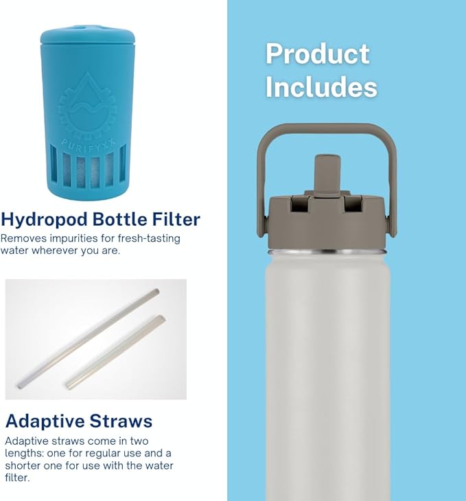 HydroBottle | Stainless Steel Filtered Water Bottle, 24 oz | BPA-Free, Removes Lead, Chlorine, Arsenic, VOCs | Filter Lasts 3 Months, Replaces 568 Plastic Bottles (Foam)