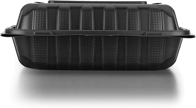KARAT EARTH Clamshell Take Out Food Containers [9"x9" - 120 ct] To Go Containers | Microwavable, Freezer Safe, Soak-Resistant, Durable, Stackable | Vented for Hot/Cold Foods, Black
