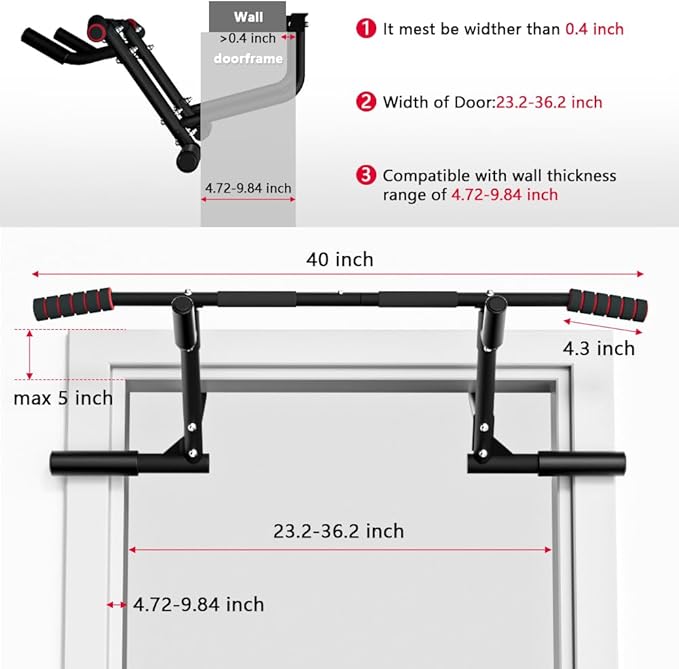 ONETWOFIT 2025 Upgrade Multi-Grip Pull Up Bar for Doorway - 460 lbs Heavy Duty Chin-Up Bar for Home Gym Exercise, Door Frame Pull Up Bar for Almost All Doors