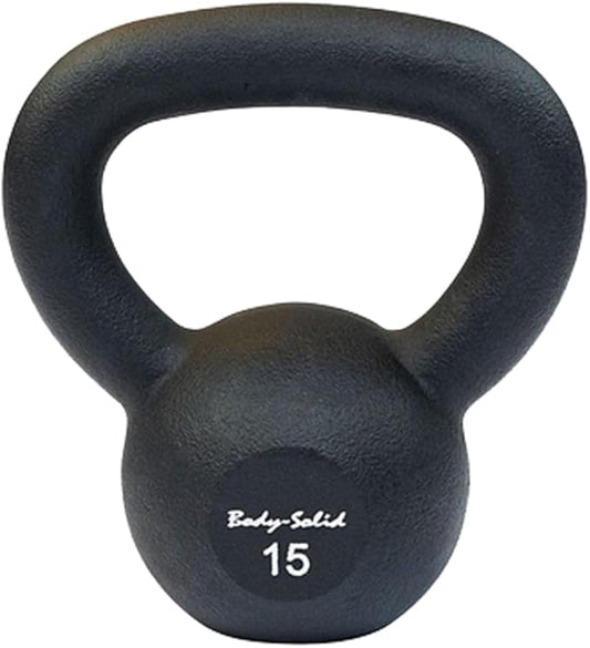 Body-Solid Matte Black Powder Coat Kettlebell with Kettle Grip Handle, Perfect Kettlebells for Weight Training and Core Workout Exercise Equipment