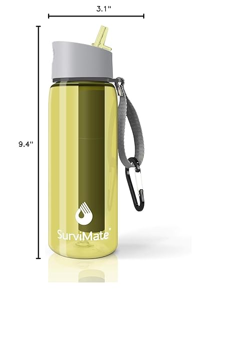 Survimate 5-Stage 0.01μm Ultra-Filtration Filtered Water Bottle, BPA-Free Material, NSF/ANSI 42&372 Certified, Portable Water Filter Bottle for Survival, Camping, Hiking, and Emergency Use