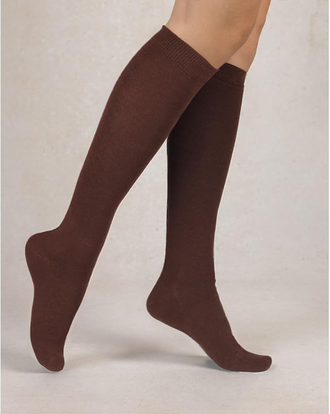 COTTON DAY Women's Soft Combed Cotton Knee High Long Calf Dress Socks Seamless Toe Black White Gray Navy Blue Brown