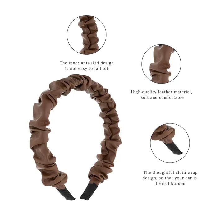 Madison Tyler Leather Headbands for Women | PU Leather Brown Handmade Outdoor Hair Band | Thin and Thick Hair | Skincare and Boho Spring Headband