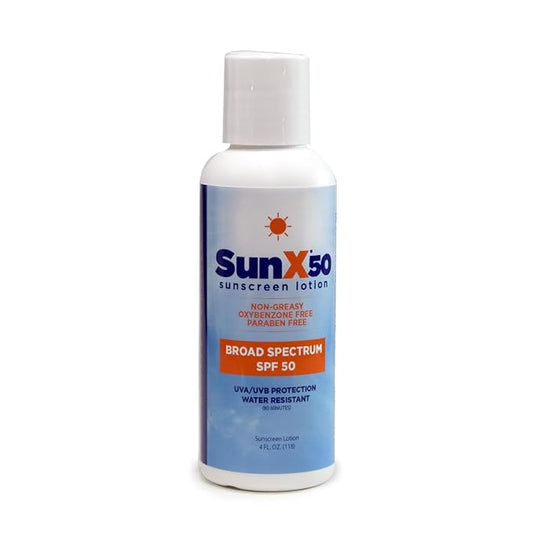 CoreTex Sun X 50 SPF Broad Spectrum Sunscreen Lotion - 4oz Bottle of Paraben, Oxybenzone, Octinoxate, & Oil Free Sunscreen - No White Cast and Water & Sweat Resistant Up to 80 Minutes