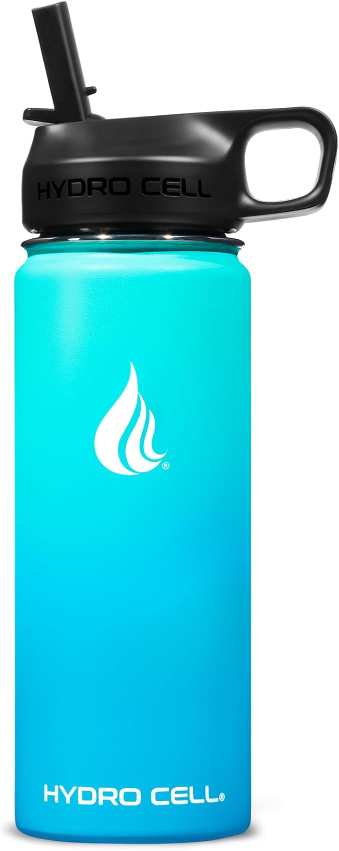 HYDRO CELL Stainless Steel Insulated Water Bottle with Straw - For Cold & Hot Drinks - Metal Vacuum Flask with Screw Cap and Modern Leakproof Sport Thermos for Adults (Teal/Blue 18oz)