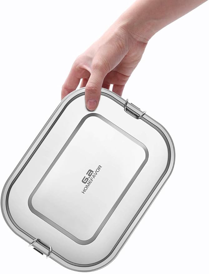 G.a HOMEFAVOR Stainless Steel Bento Lunch Box, Metal Lunch Container with 4-Compartment, 1400 ml, Ideal for Work & Travel, Meal Prep, Leak Proof, Dishwasher Safe