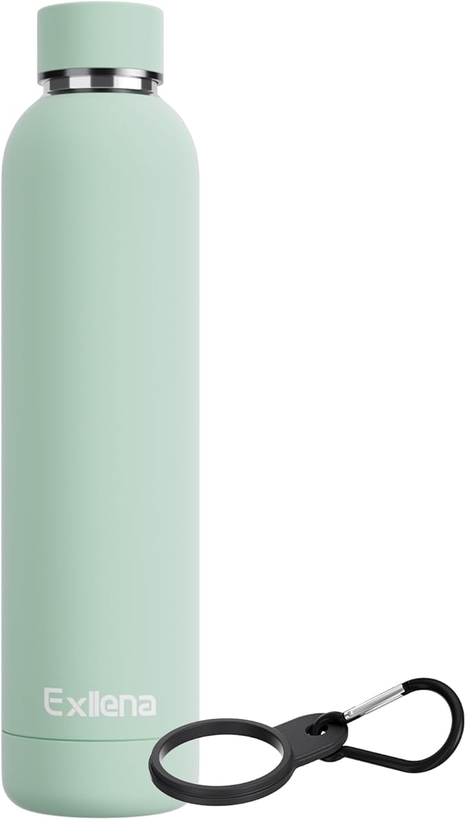 Slim Insulated Water Bottles for Travel 25oz with Clip, Double Wall Vacuum Stainless Steel Water Bottle Keeps Drinks Cold 24 Hrs/Hot 12 Hrs, 100% Leakproof, BPA Free(Mint)