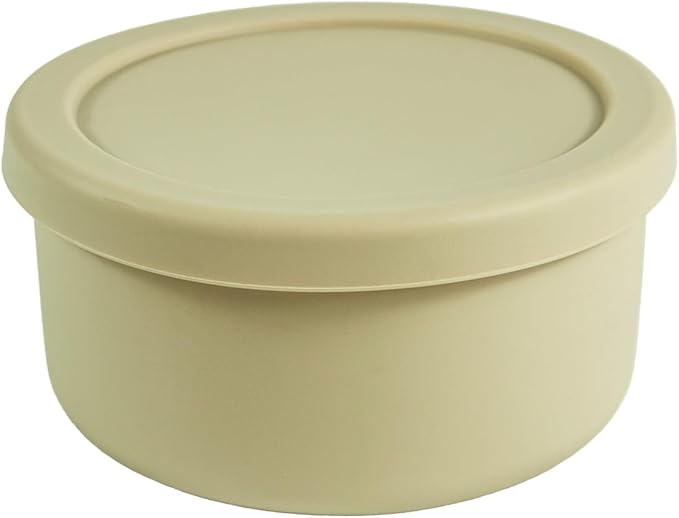 XU&PEIQI 24oz Silicone Food Storage Containers,Round Bowls with Lids - Meal Prep Containers for Kitchen Serving, Salad & Lunch - Airtight, Microwave/Fridge/Dishwasher Safe, BPA-Free (Beige)