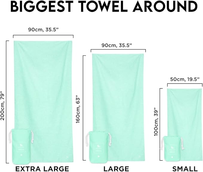 Dock & Bay Beach Towel - Quick Dry, Sand Free - Compact, Lightweight - 100% Recycled - Includes Bag - Essential - Rainforest Green, Large (160x90cm, 63x35)