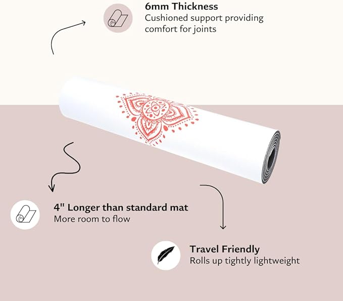 TPE Yoga Mat - Artist Designed, Premium eco friendly mats, Non Slip, Non toxic, Great For Regular & Hot Yoga, Pilates and Workouts (72 inch x 24 inch x 6mm thick)