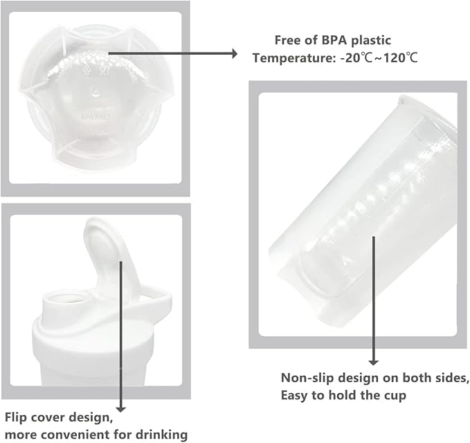 Perfect Nutrition Shaker Bottle w. New Whisk Ball Blender,Full Body for Microwave Heating(No Metal,BPA Free),Moden Loop Top,Dishwasher Safe,Leak Proof,Protein Powder/Fruit Juice Mixer 16oz(Purple)