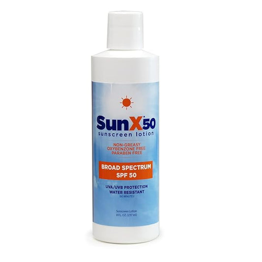 CoreTex Sun X 50 SPF Broad Spectrum Sunscreen Lotion - 8oz Bottle of Paraben, Oxybenzone, Octinoxate, & Oil Free Sunscreen - No White Cast and Water & Sweat Resistant Up to 80 Minutes