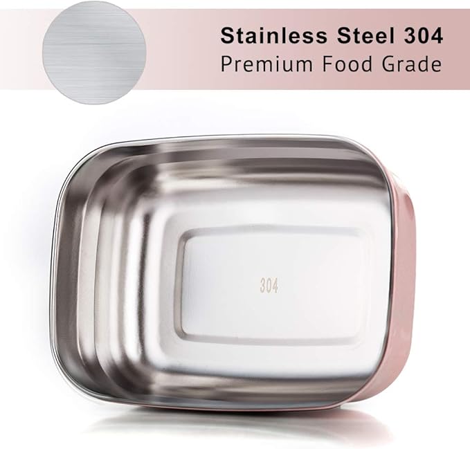 Lille Home Leak Proof Stainless Steel Lunch Snack Containers Set - Ideal for Educational Settings and Daycare - Nesting Trio with Silicone Lids - 47oz+30oz+16oz - Pink