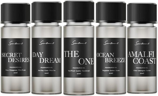 Hotel Diffuser Oil Discovery Kit | Inspired by 1 Hotel® Ritz-Carlton® & Luxury Hotel Scents | Aromatherapy Oils with Notes of Cardamom, Tuscan Leather, and Sandalwood (20ml, Top 5 Scents)