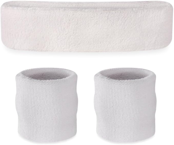Suddora Sweatbands Set, Moisture Wicking 2 Wristbands and 1 Headband, Breathable Terry Cloth Athletic Bands for Basketball, Tennis, Yoga, Gym, Sweat Bands for Costumes and Cosplay