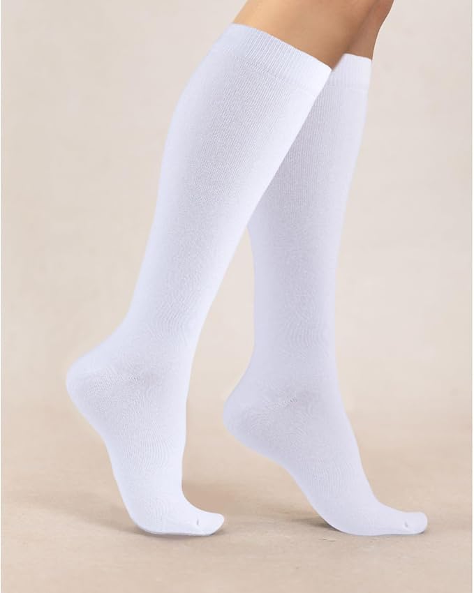 COTTON DAY Women's Soft Combed Cotton Knee High Long Calf Dress Socks Seamless Toe Black White Gray Navy Blue Brown