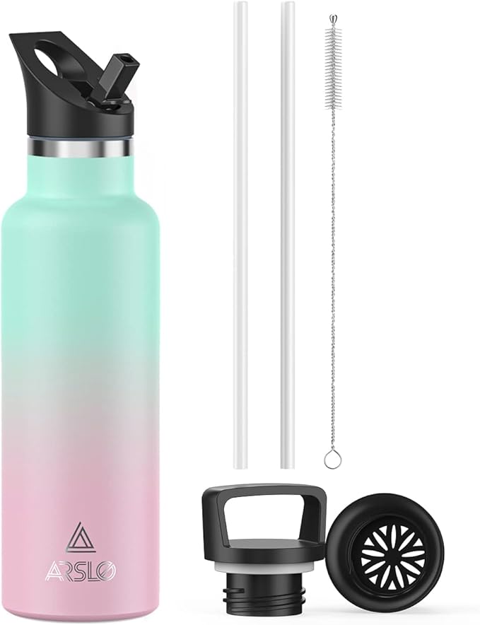 Stainless Steel Double Wall Water Bottles, Vacuum Insulated Bottle With Straw Lid, Insulated Water Bottle Keeps Water Cold for 24 Hours, Hot for 12 Hours, Hiking, Sports