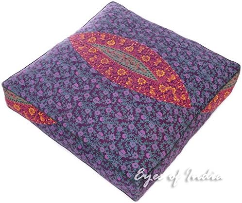 Eyes of India - Mandala Floor Pillow Cover Meditation Cushion Seating Throw Hippie Round Colorful Decorative Bohemian Indian Pouf Ottoman Handmade Cover ONLY (Dark Blue K1, 35" x 35")