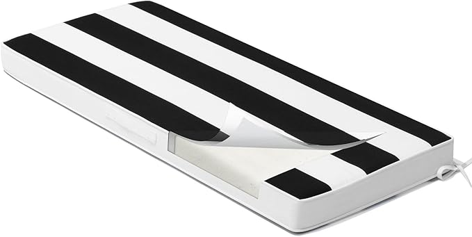 Crestlive Products Outdoor Bench Cushion 42 x 18 Inch, Waterproof Patio Bench Cushions for Outdoor Furniture, Porch Swing Replacement Pad with 30D Foam, Adjustable Straps, Black White Stripe