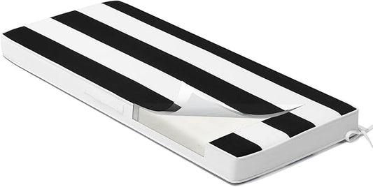 Crestlive Products Outdoor Bench Cushion 42 x 18 Inch, Waterproof Patio Bench Cushions for Outdoor Furniture, Porch Swing Replacement Pad with 30D Foam, Adjustable Straps, Black White Stripe