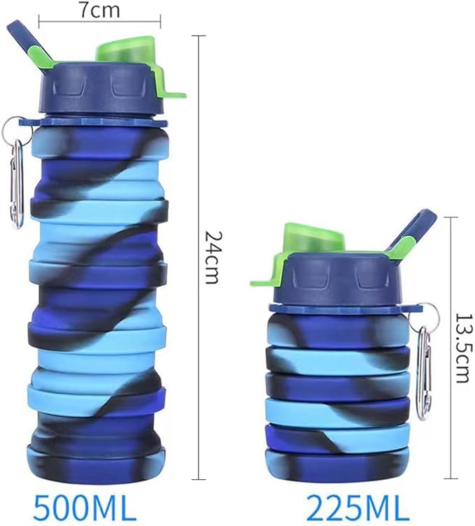 Collapsible Water Bottles 3 Pack Expandable Water Bottle 500ml for Travel Camping. (Colorful)
