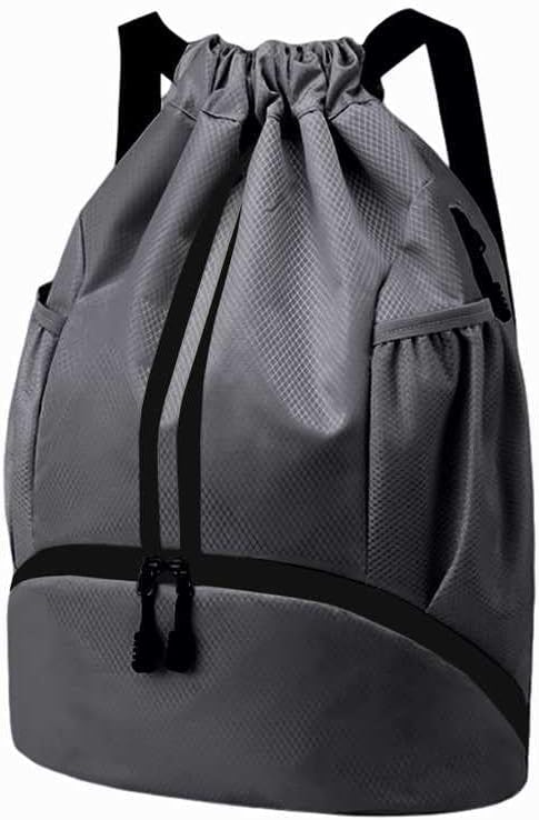 Hoedia Sports Drawstring Backpack - String Swim Gym Bag with Shoes Compartment and Wet Proof Pocket for Women/Men (Dark Grey)