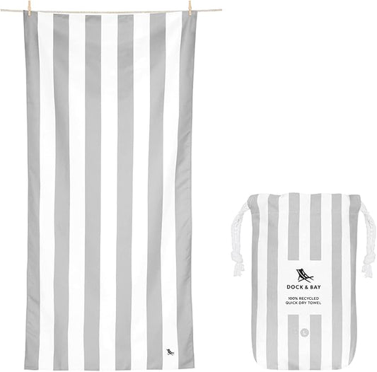 Dock & Bay Beach Towel - Quick Dry, Sand Free - Compact, Lightweight - 100% Recycled - Includes Bag - Cabana Light - Goa Grey - Large (160x90cm, 63x35)
